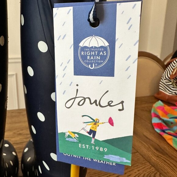 Joules Wellies Tall Rain Boots Womens Size 9 - Navy with White Polka Dots - NWT - Picture 5 of 11
